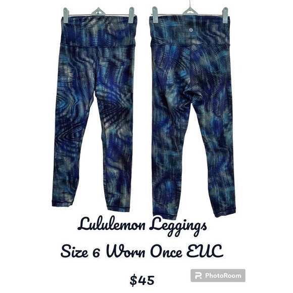 LULULEMON blue print leggings 6 - Picture 1 of 1